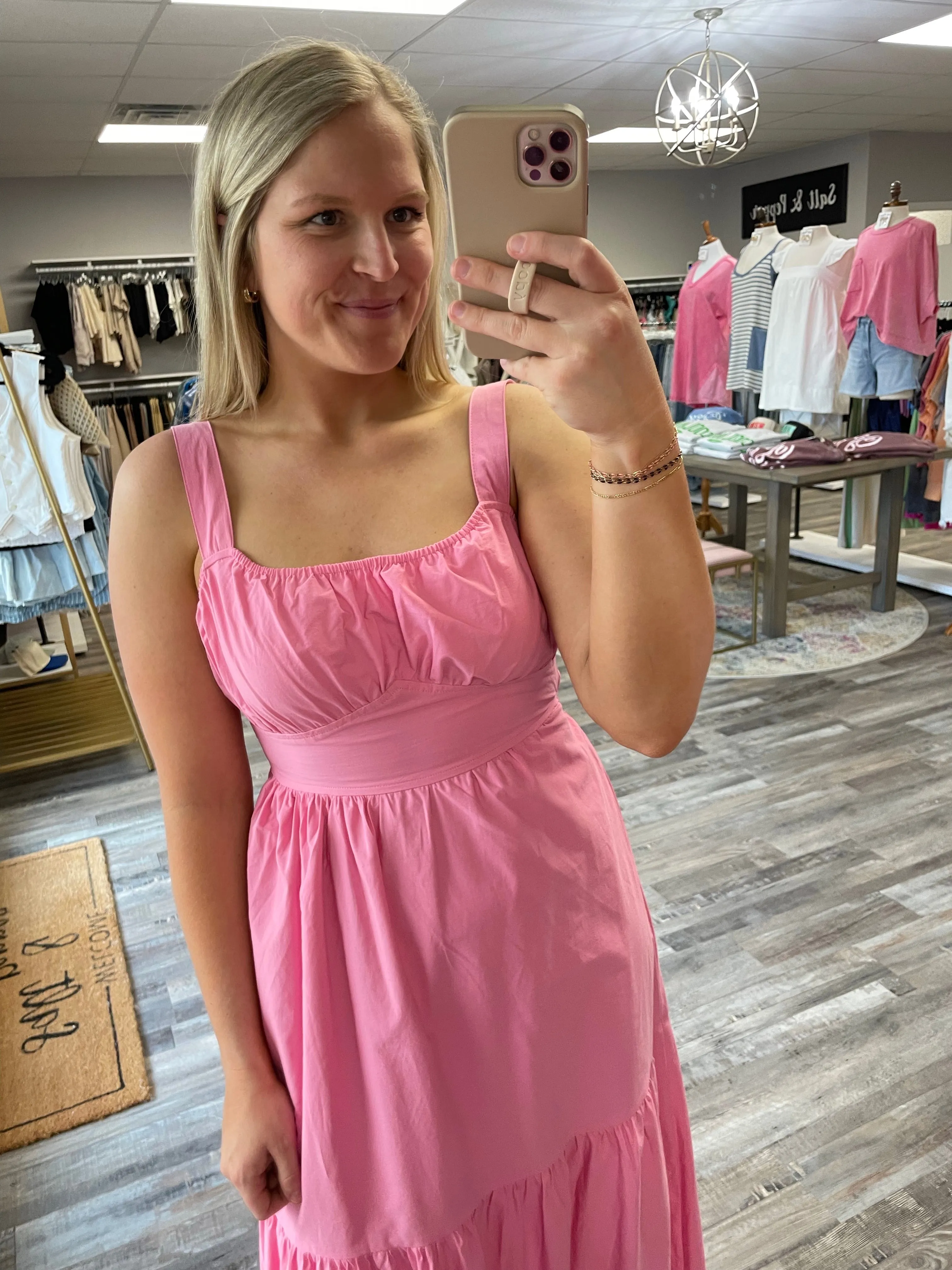 Back Tie Midi Dress - Pink