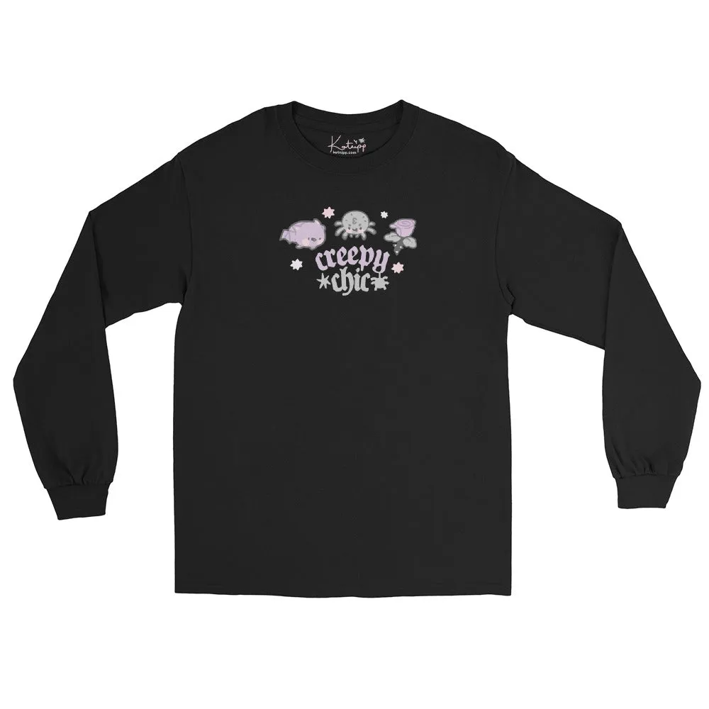 Bartholomew the Bat & Fluffy the Spider Long Sleeve T-Shirt | Creepy Chic Quote | Gothic Purple Rose Halloween Apparel