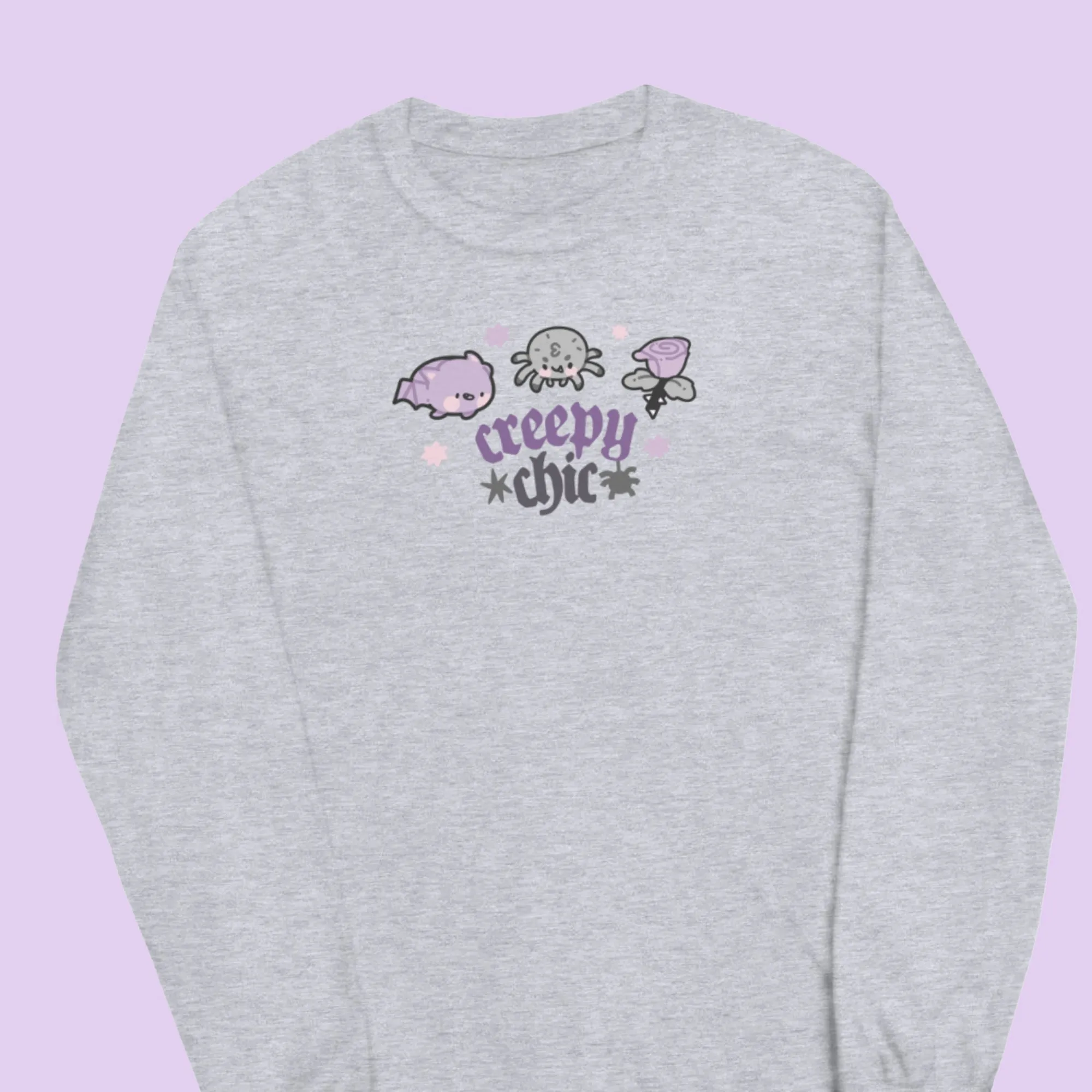 Bartholomew the Bat & Fluffy the Spider Long Sleeve T-Shirt | Creepy Chic Quote | Gothic Purple Rose Halloween Apparel