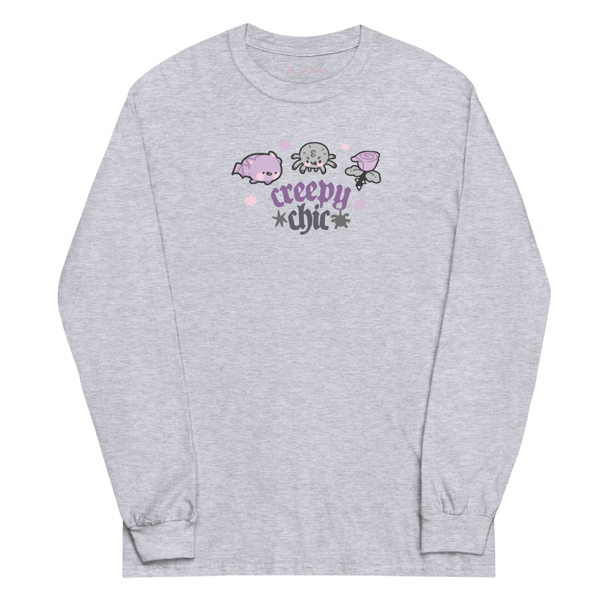 Bartholomew the Bat & Fluffy the Spider Long Sleeve T-Shirt | Creepy Chic Quote | Gothic Purple Rose Halloween Apparel