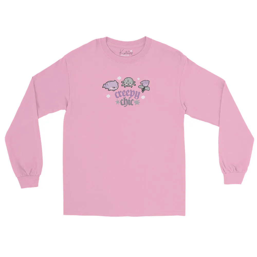 Bartholomew the Bat & Fluffy the Spider Long Sleeve T-Shirt | Creepy Chic Quote | Gothic Purple Rose Halloween Apparel