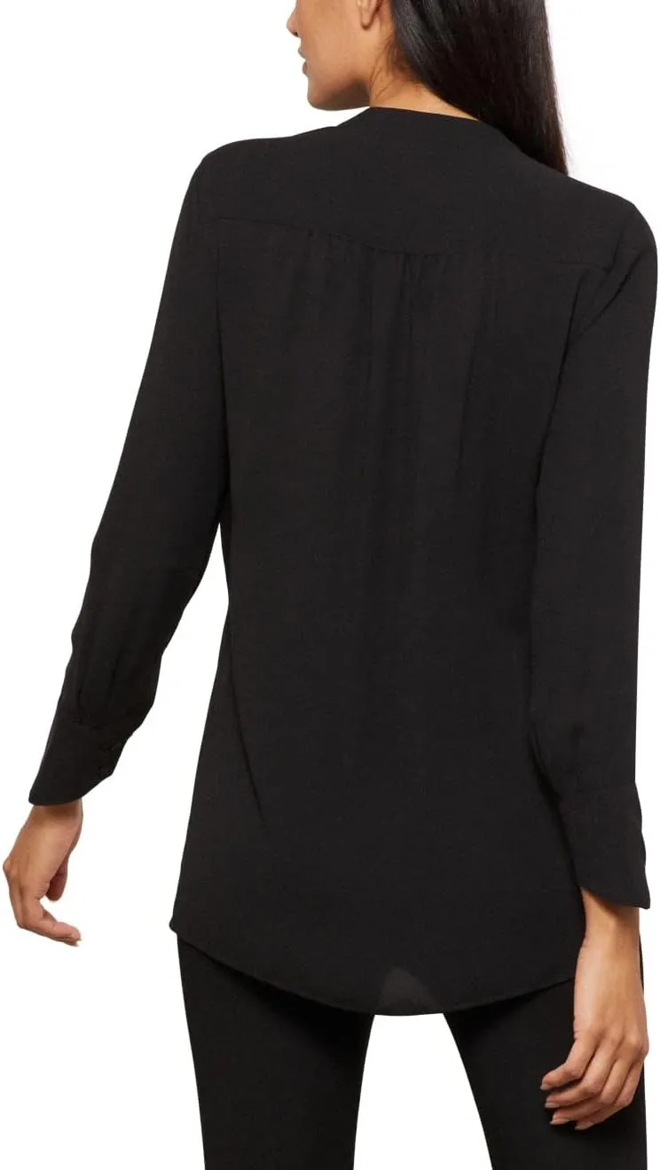 BCBGMAXAZRIA Women's Relaxed Long Sleeve Faux Wrap Blouse Scoop Neck Surplice Top