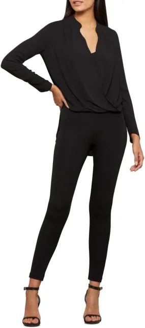 BCBGMAXAZRIA Women's Relaxed Long Sleeve Faux Wrap Blouse Scoop Neck Surplice Top