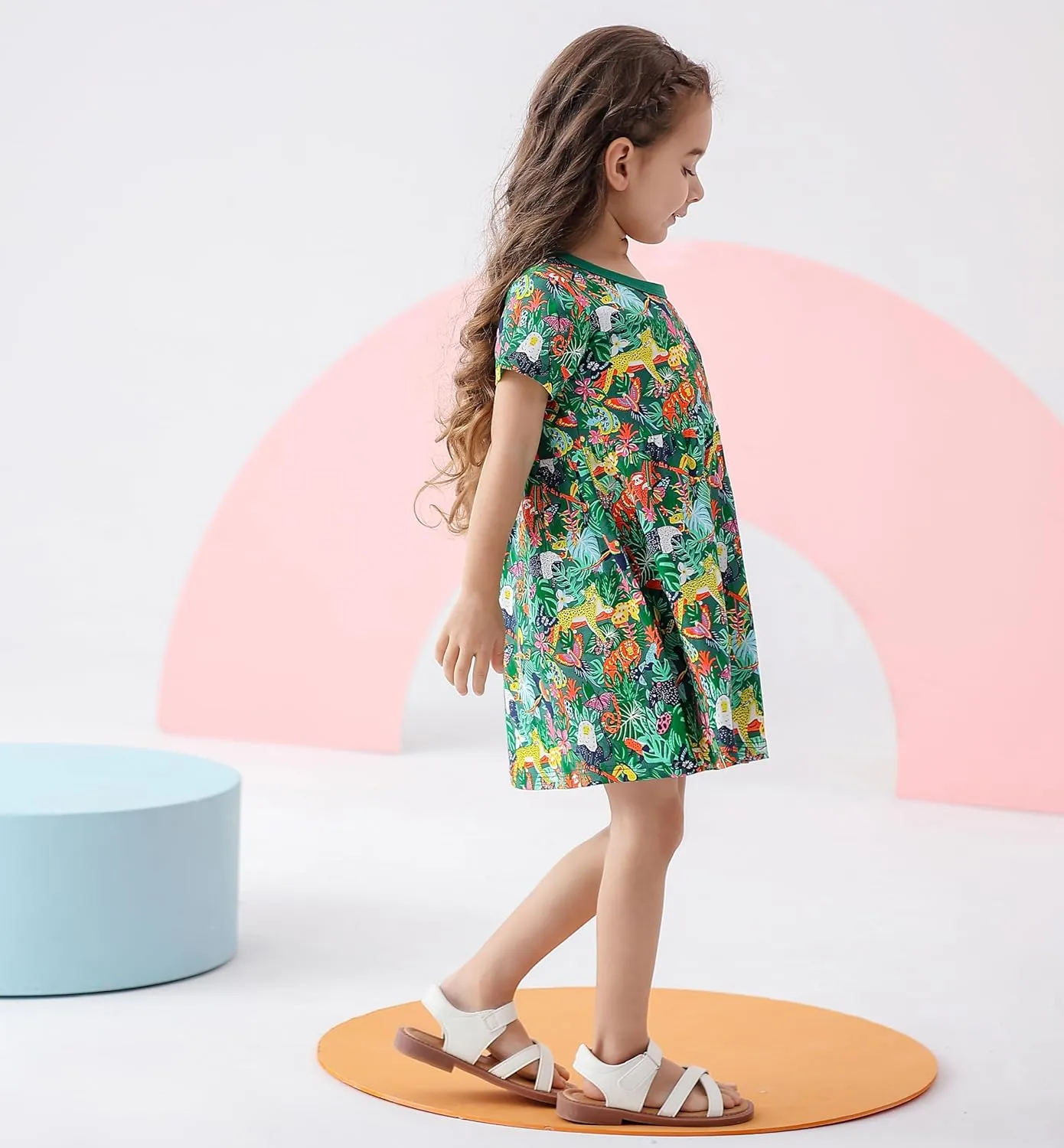 BeiVSlley Baby Girls Cotton Dress - Short Sleeve Toddler Summer Dresses, Kids Comfy Twirl A-Line Sundress for 2-7T