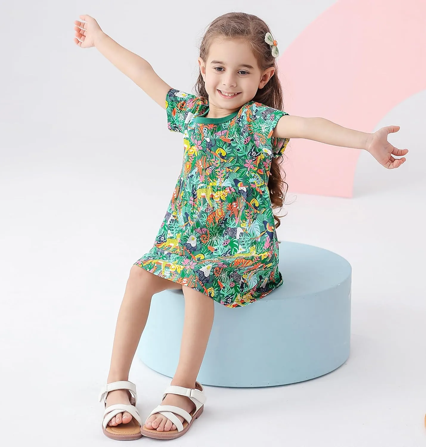 BeiVSlley Baby Girls Cotton Dress - Short Sleeve Toddler Summer Dresses, Kids Comfy Twirl A-Line Sundress for 2-7T