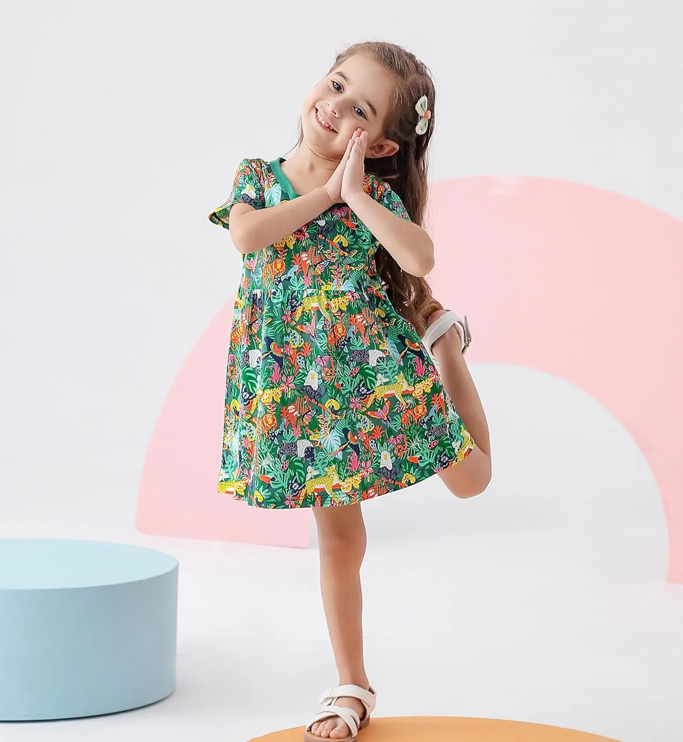 BeiVSlley Baby Girls Cotton Dress - Short Sleeve Toddler Summer Dresses, Kids Comfy Twirl A-Line Sundress for 2-7T