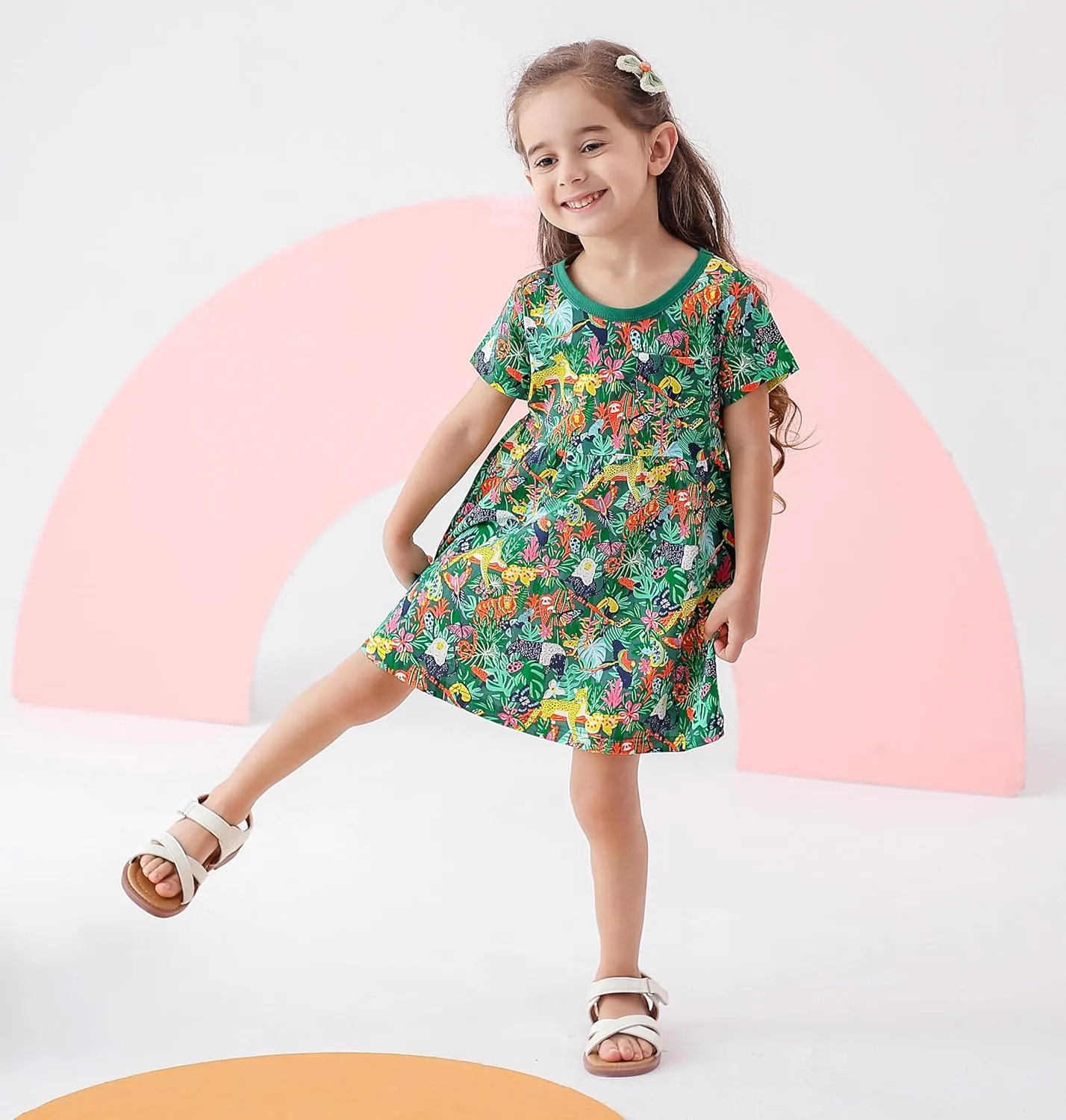 BeiVSlley Baby Girls Cotton Dress - Short Sleeve Toddler Summer Dresses, Kids Comfy Twirl A-Line Sundress for 2-7T
