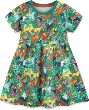 BeiVSlley Baby Girls Cotton Dress - Short Sleeve Toddler Summer Dresses, Kids Comfy Twirl A-Line Sundress for 2-7T