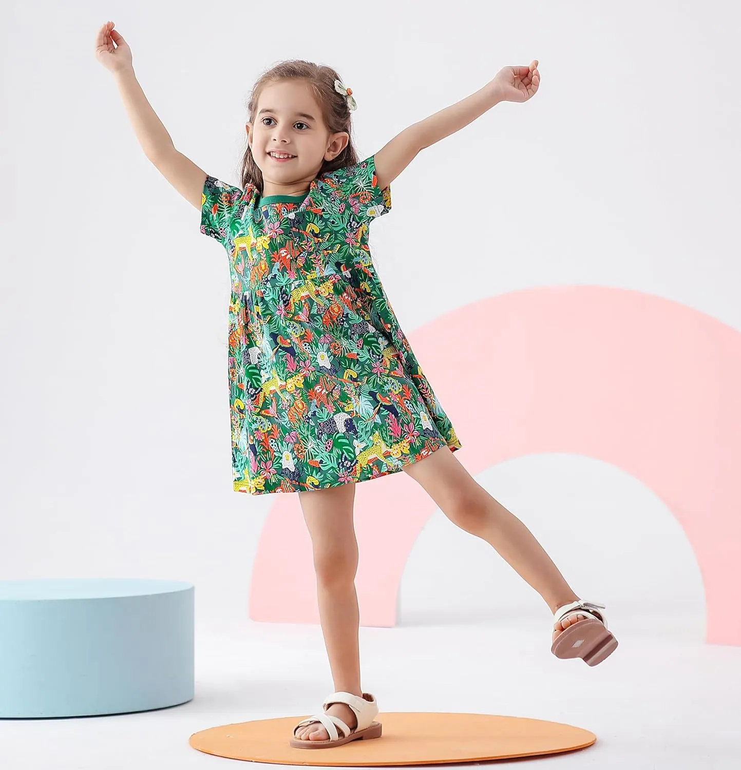 BeiVSlley Baby Girls Cotton Dress - Short Sleeve Toddler Summer Dresses, Kids Comfy Twirl A-Line Sundress for 2-7T