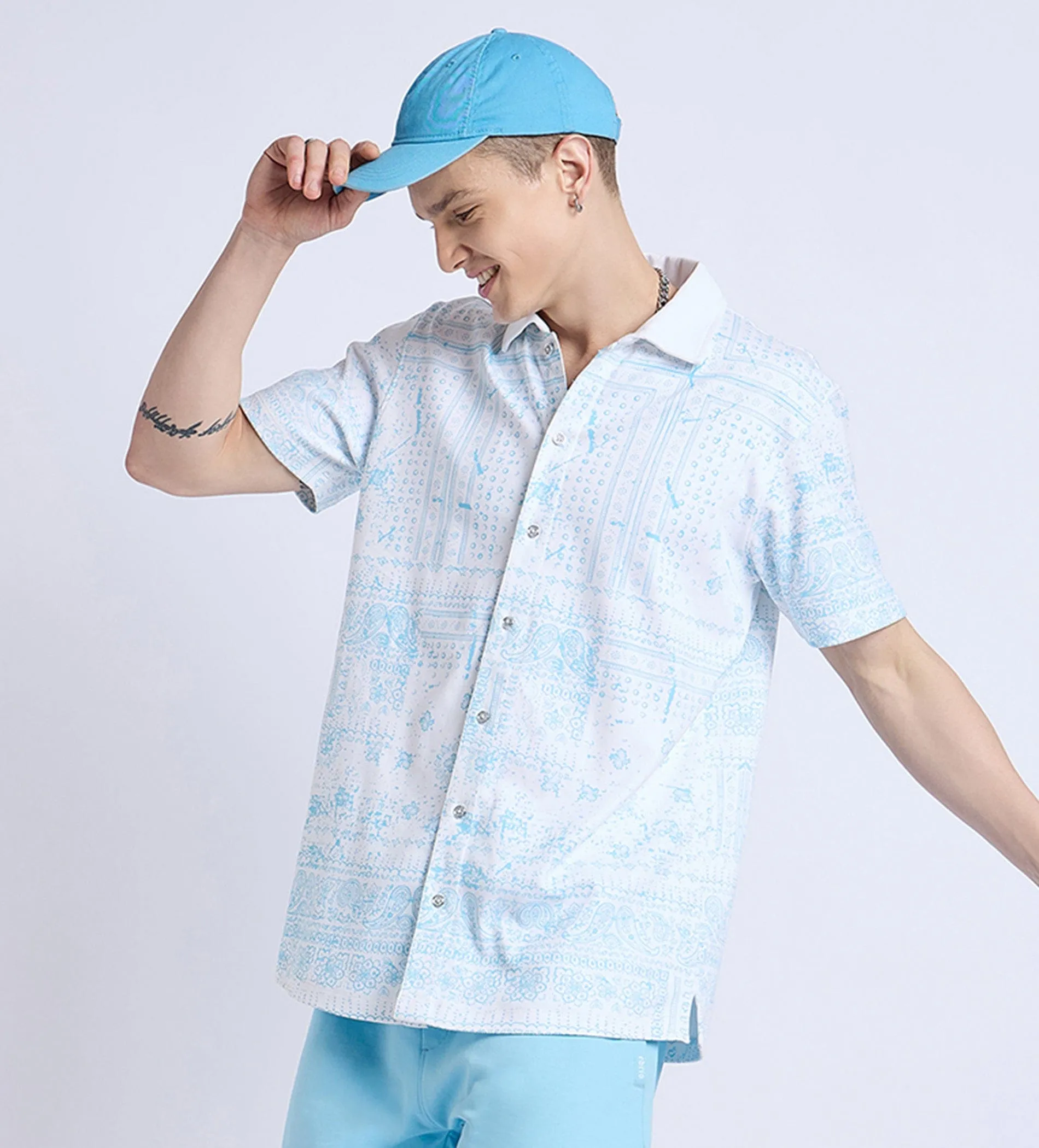 Blue Airy Bandana Shirt For Men