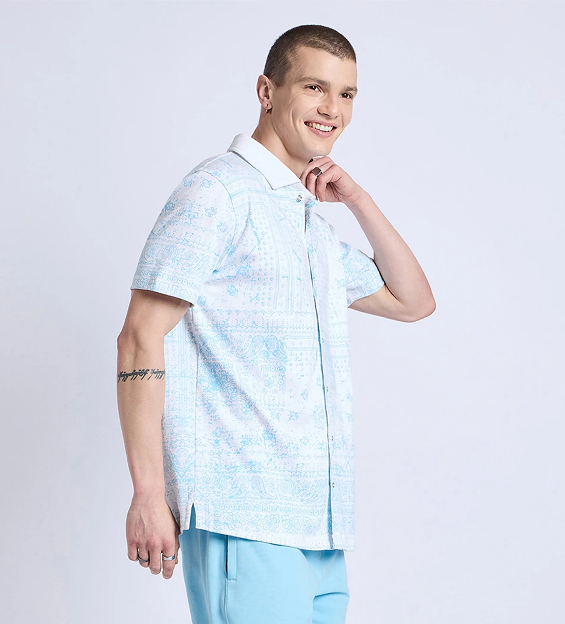 Blue Airy Bandana Shirt For Men
