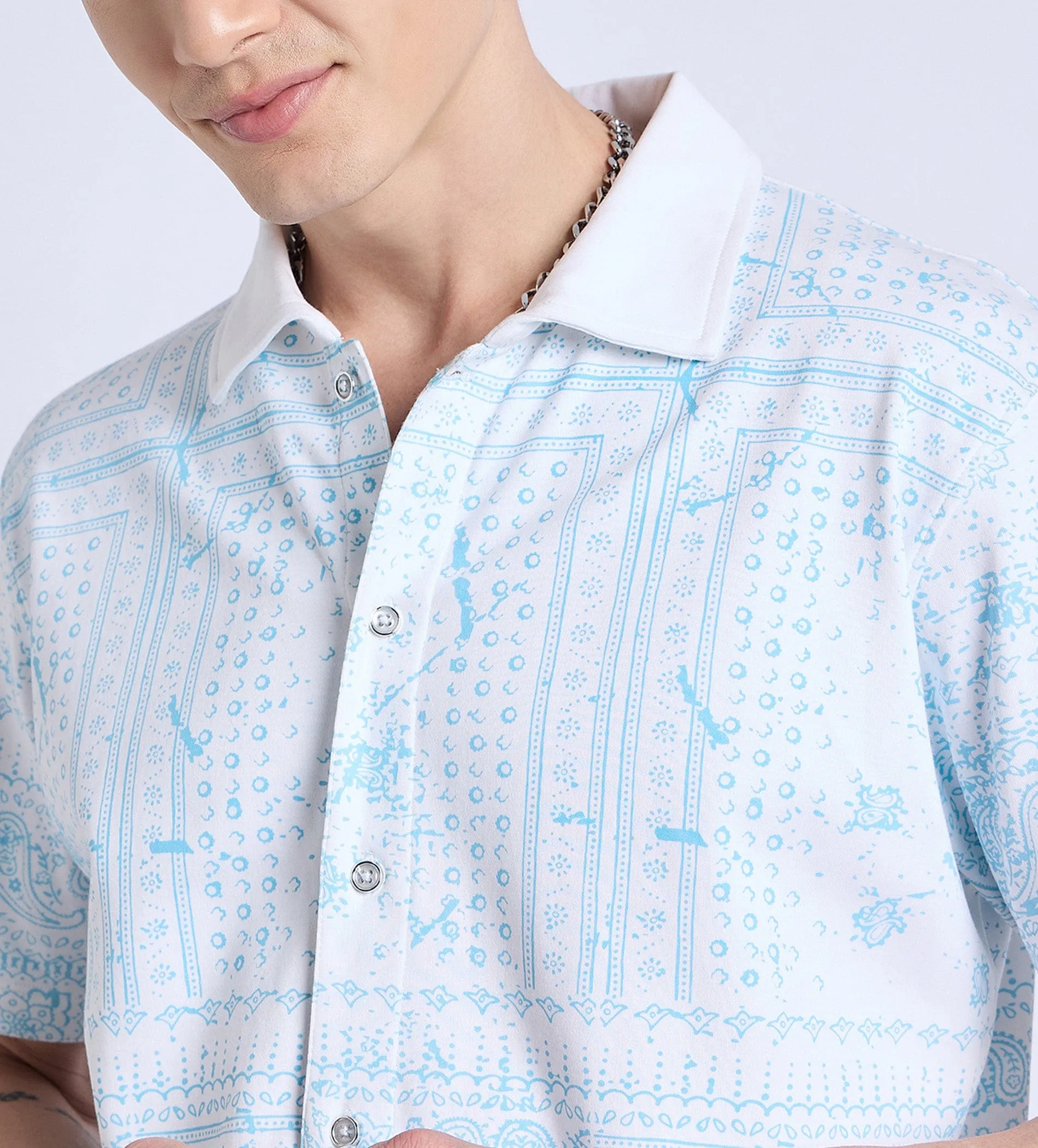 Blue Airy Bandana Shirt For Men