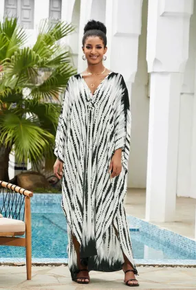 Boho Maxi Dress - Beach Dress, Kaftan Dress Vintage Embroidered in Danica Tie Dye Black