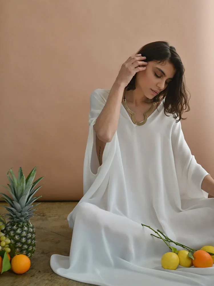 Boho Maxi Dress, Beach Dress, Kaftan Dress, Wren White