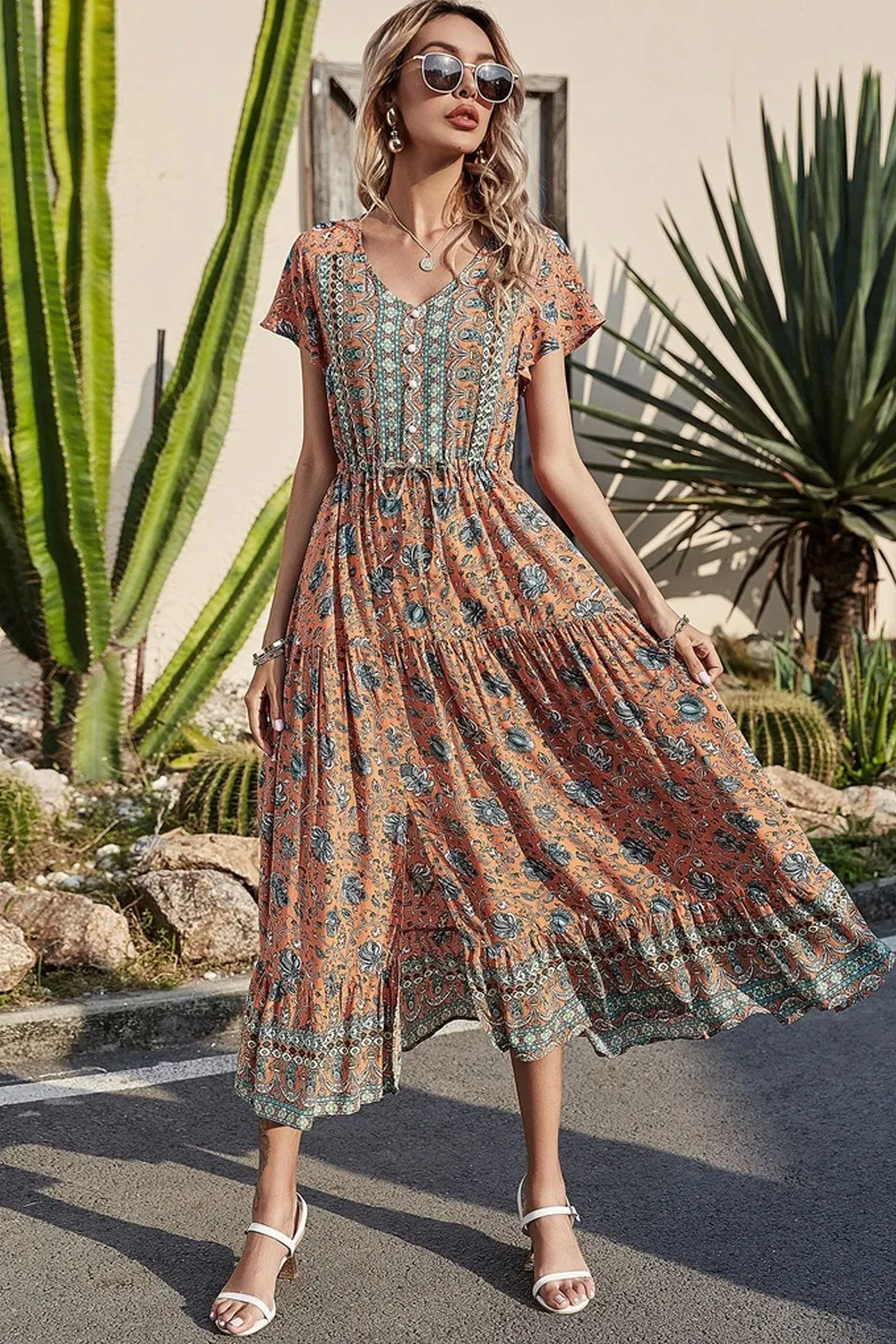 Boho Maxi Dress, Off  Shoulder Sundress, Pink Calla