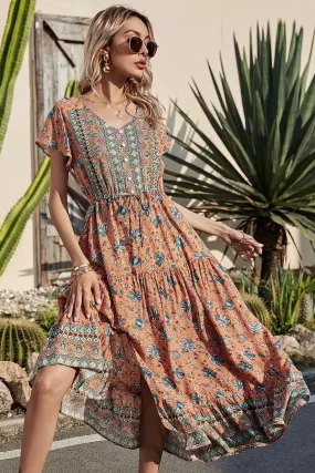 Boho Maxi Dress, Off  Shoulder Sundress, Pink Calla