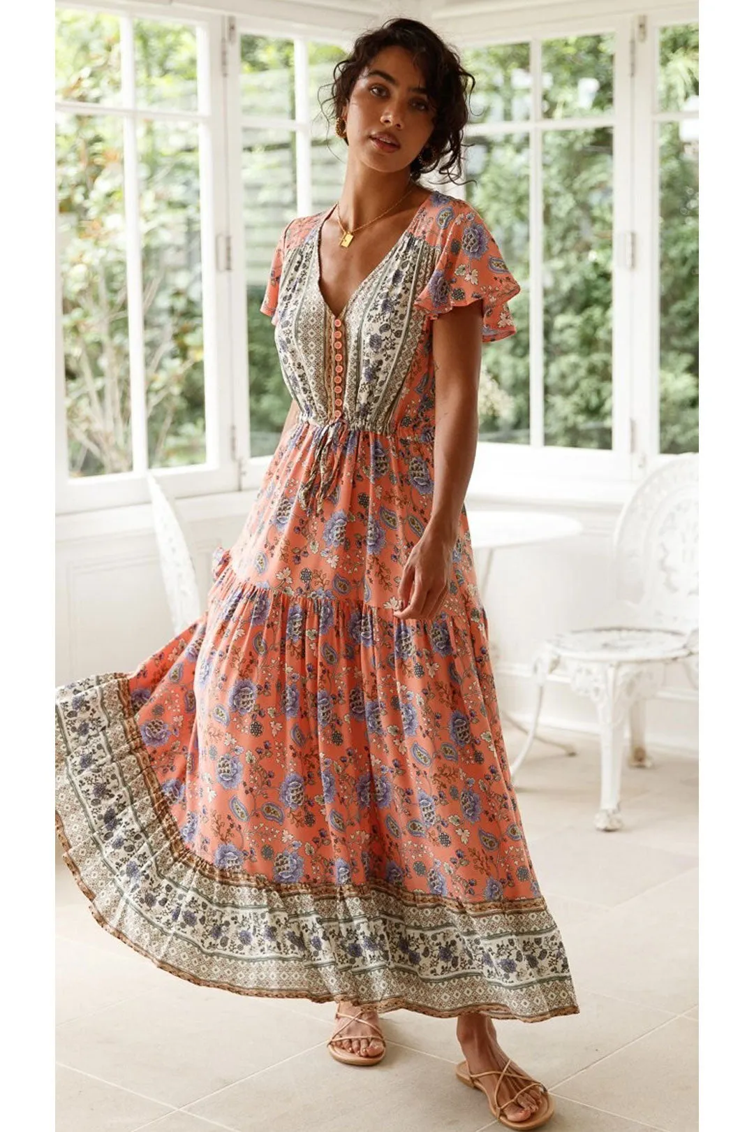 Boho Maxi Dress, Off  Shoulder Sundress, Pink Calla