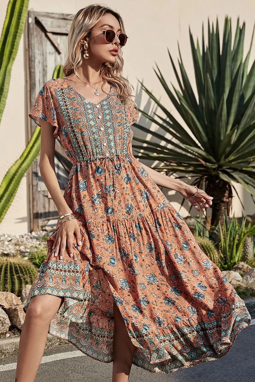 Boho Maxi Dress, Off  Shoulder Sundress, Pink Calla