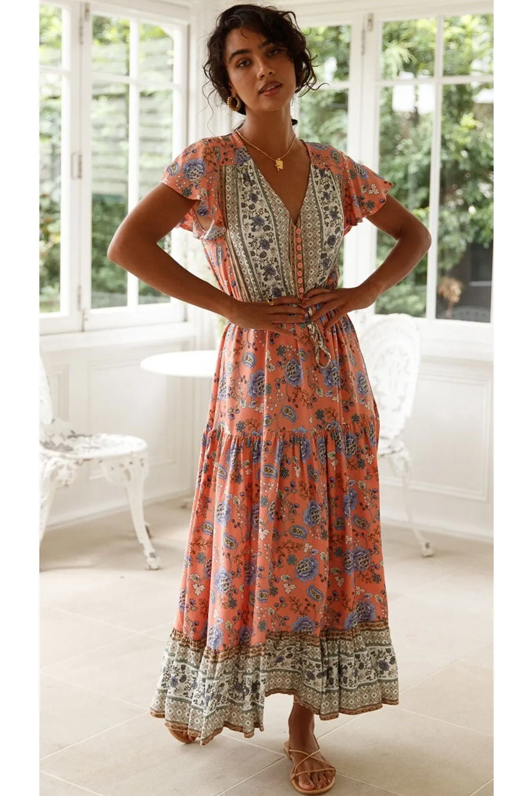 Boho Maxi Dress, Off  Shoulder Sundress, Pink Calla
