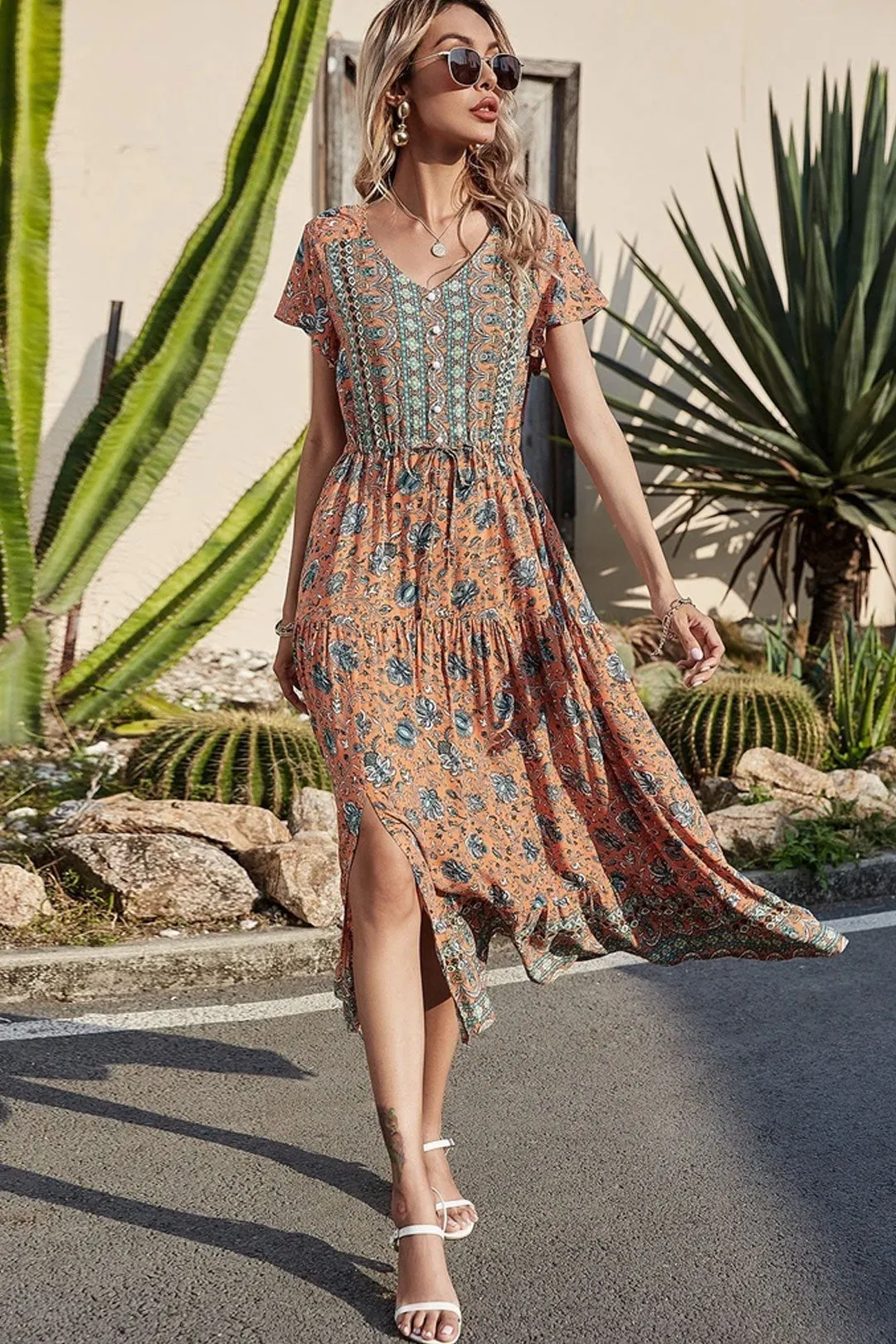 Boho Maxi Dress, Off  Shoulder Sundress, Pink Calla