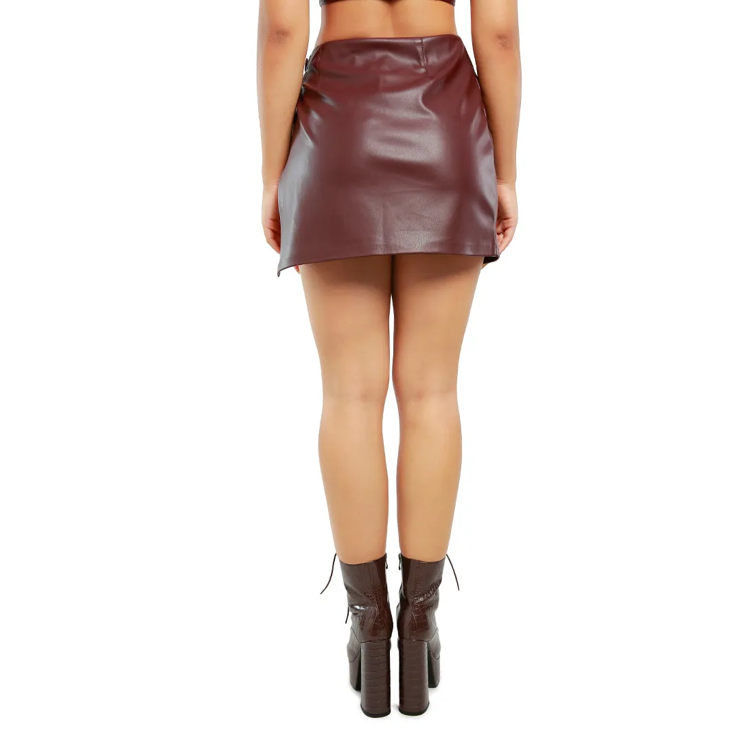 Buckle Belted Mini Skirt With A Slit