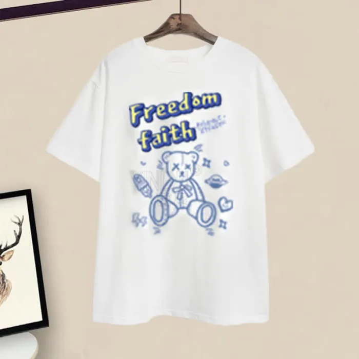 Cartoon Bear Letter Print T-Shirt Pantskirt Set