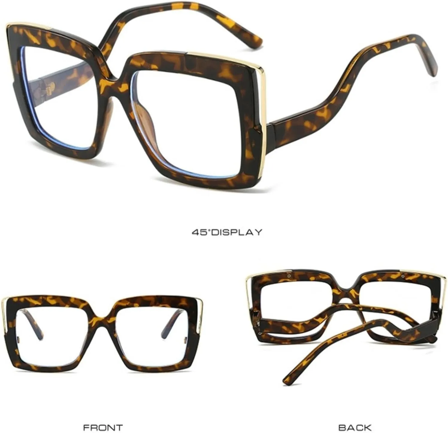 Chic Vintage Sunglasses Men Women Retro Fashion Oversized Frame Sun Glasses Uv400 Shades Cool Curved Leg