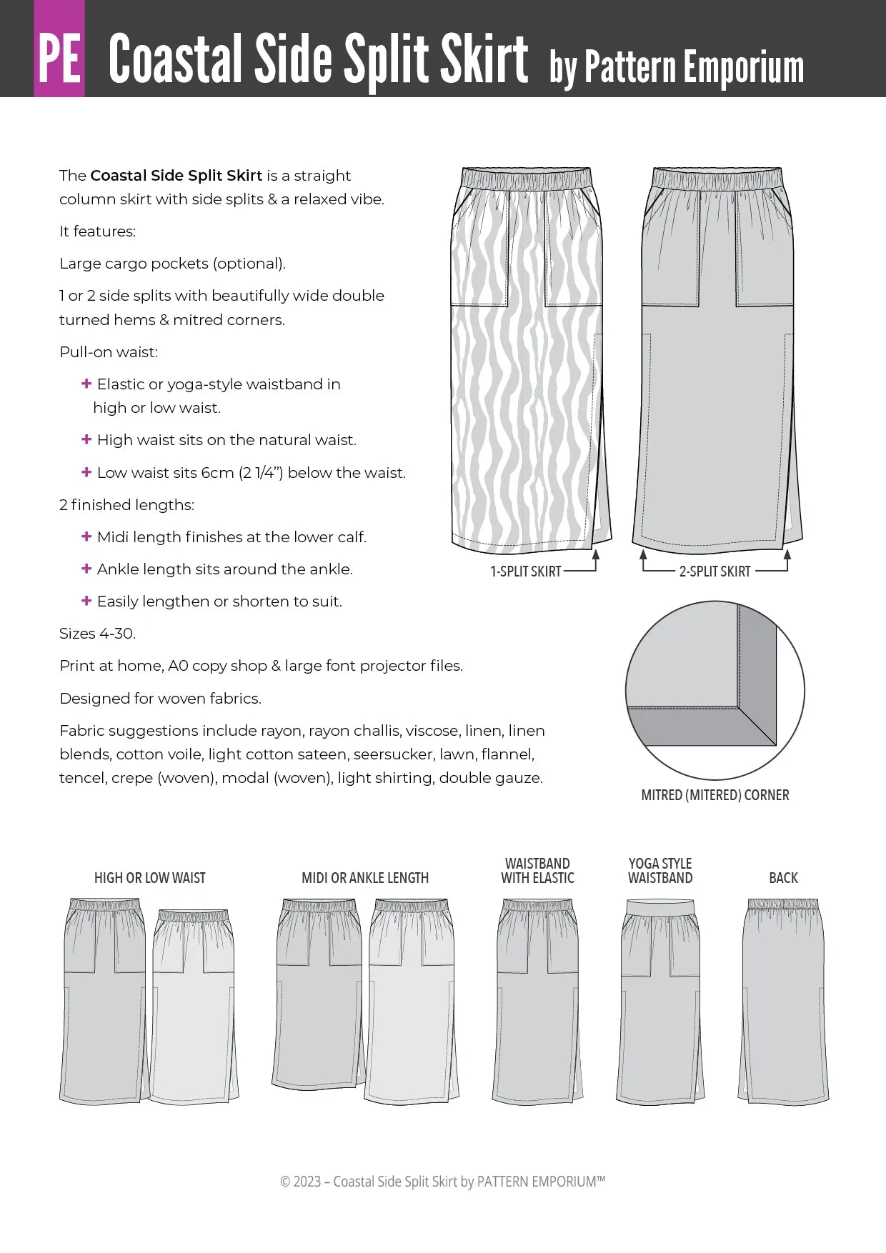 Coastal | Woven Side Split Skirt Sewing Pattern