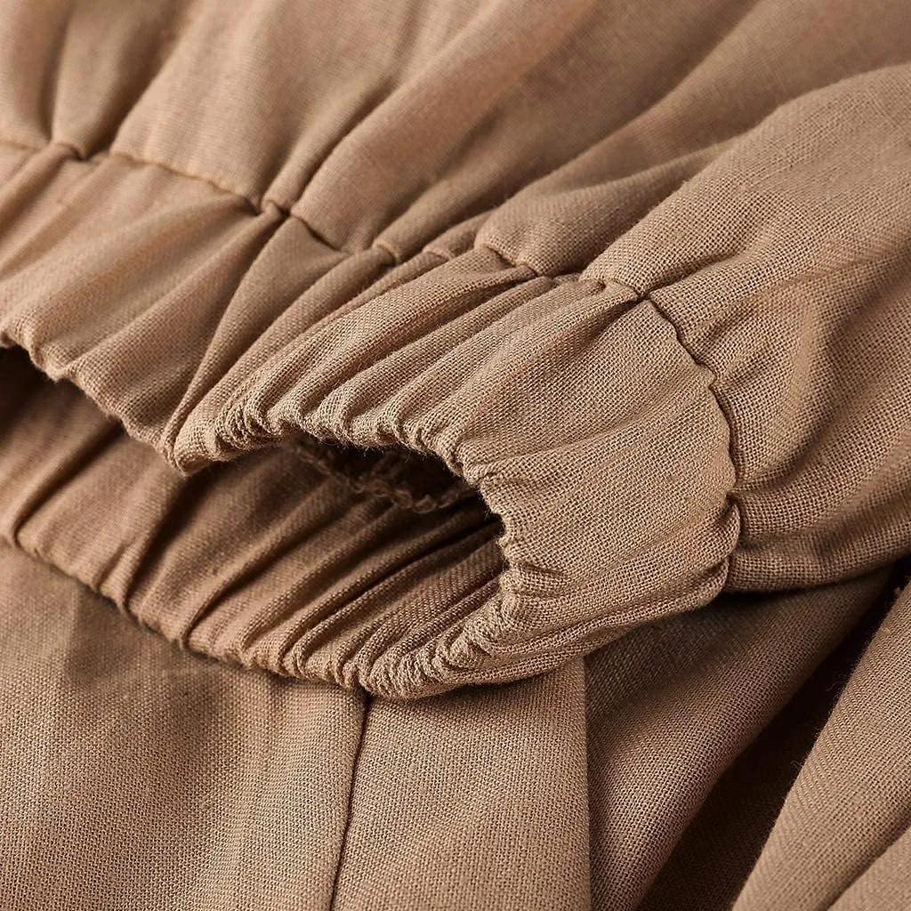 Cotton Linen Casual Summer Capri Pants Printed Cropped Comfy Baggy Trousers with Pockets Palazzo Lounge Pants