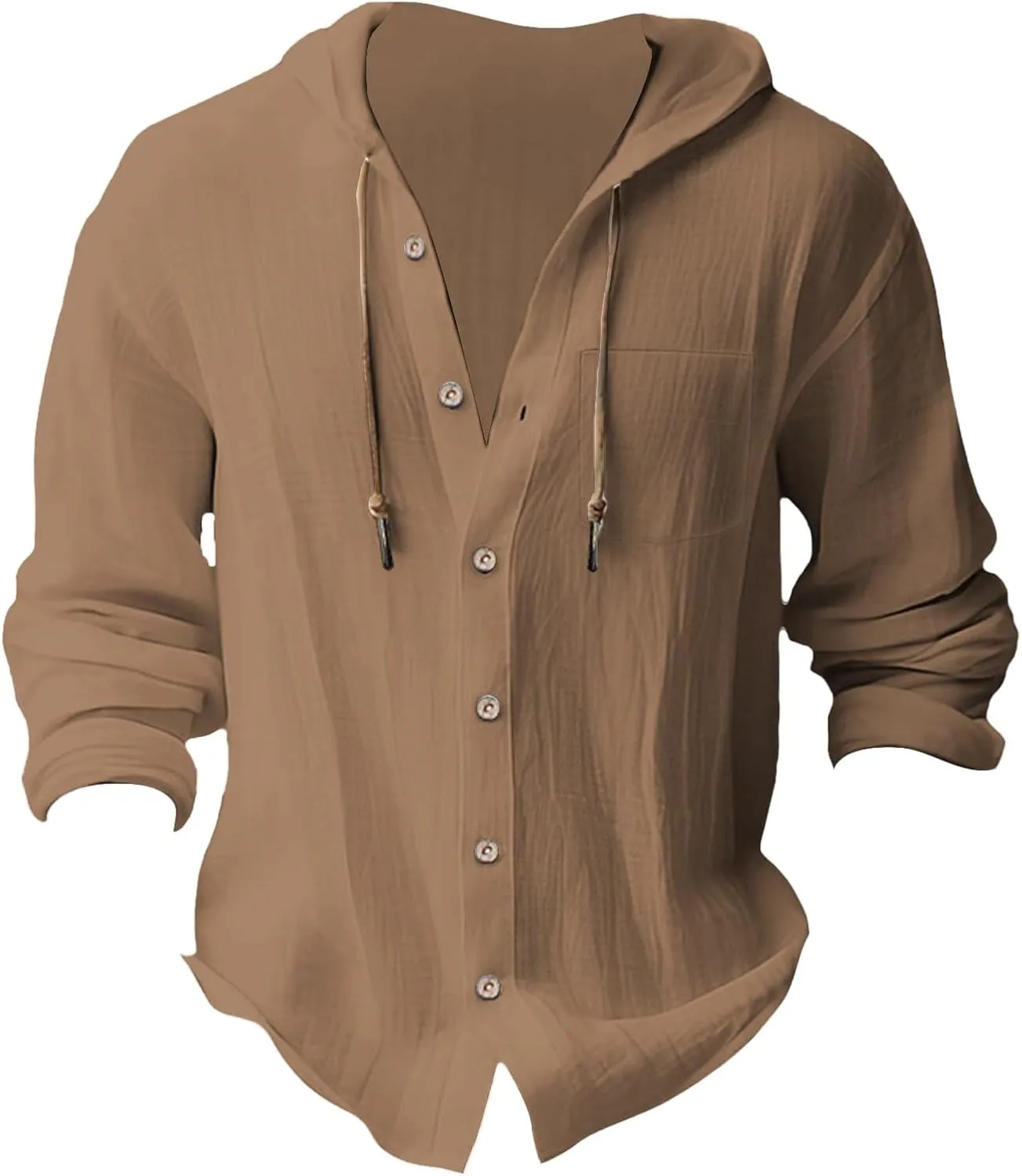 Cotton Linen Hoodies for Men Casual Lightweight Breathable Long Sleeve Button Down Hooded Beach Hippie T Shirts