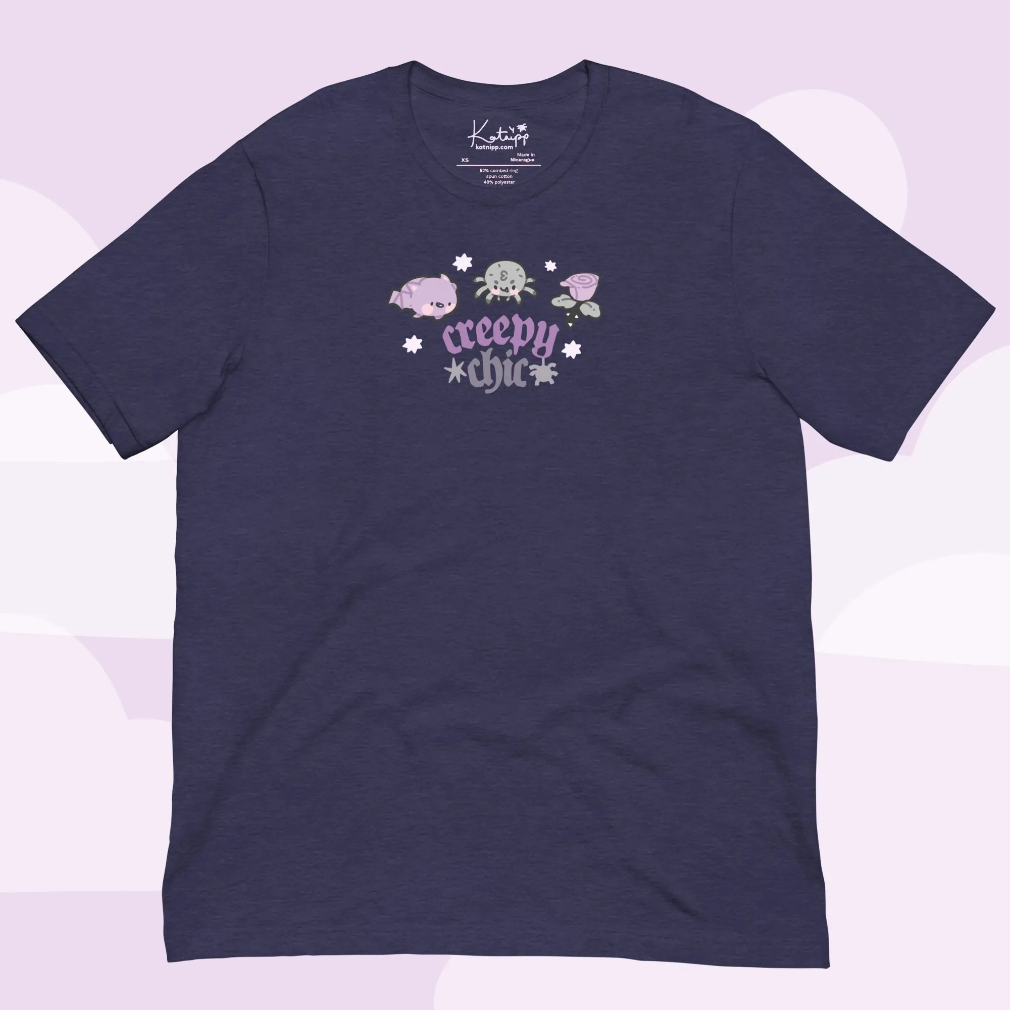 Creepy Chic Gothic Halloween T-Shirt | Kawaii Spooky Aesthetic Tee | Cute Bat & Spider Shirt for Vampies Vault Fans