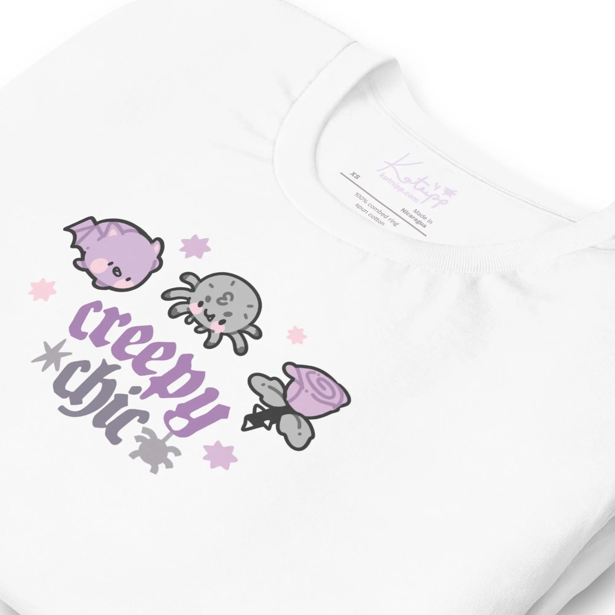 Creepy Chic Gothic Halloween T-Shirt | Kawaii Spooky Aesthetic Tee | Cute Bat & Spider Shirt for Vampies Vault Fans