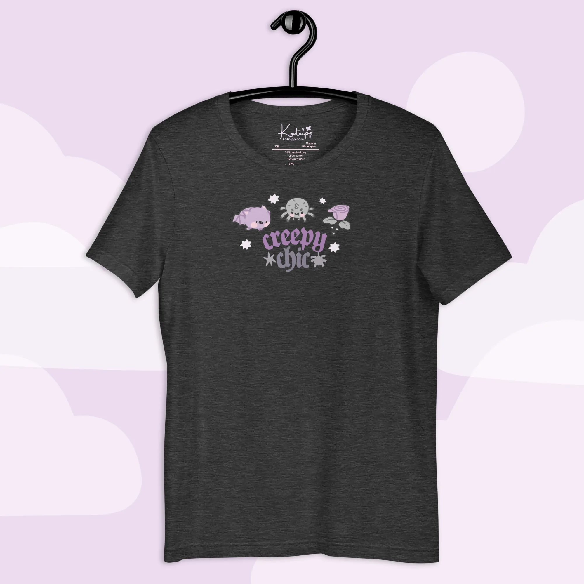 Creepy Chic Gothic Halloween T-Shirt | Kawaii Spooky Aesthetic Tee | Cute Bat & Spider Shirt for Vampies Vault Fans