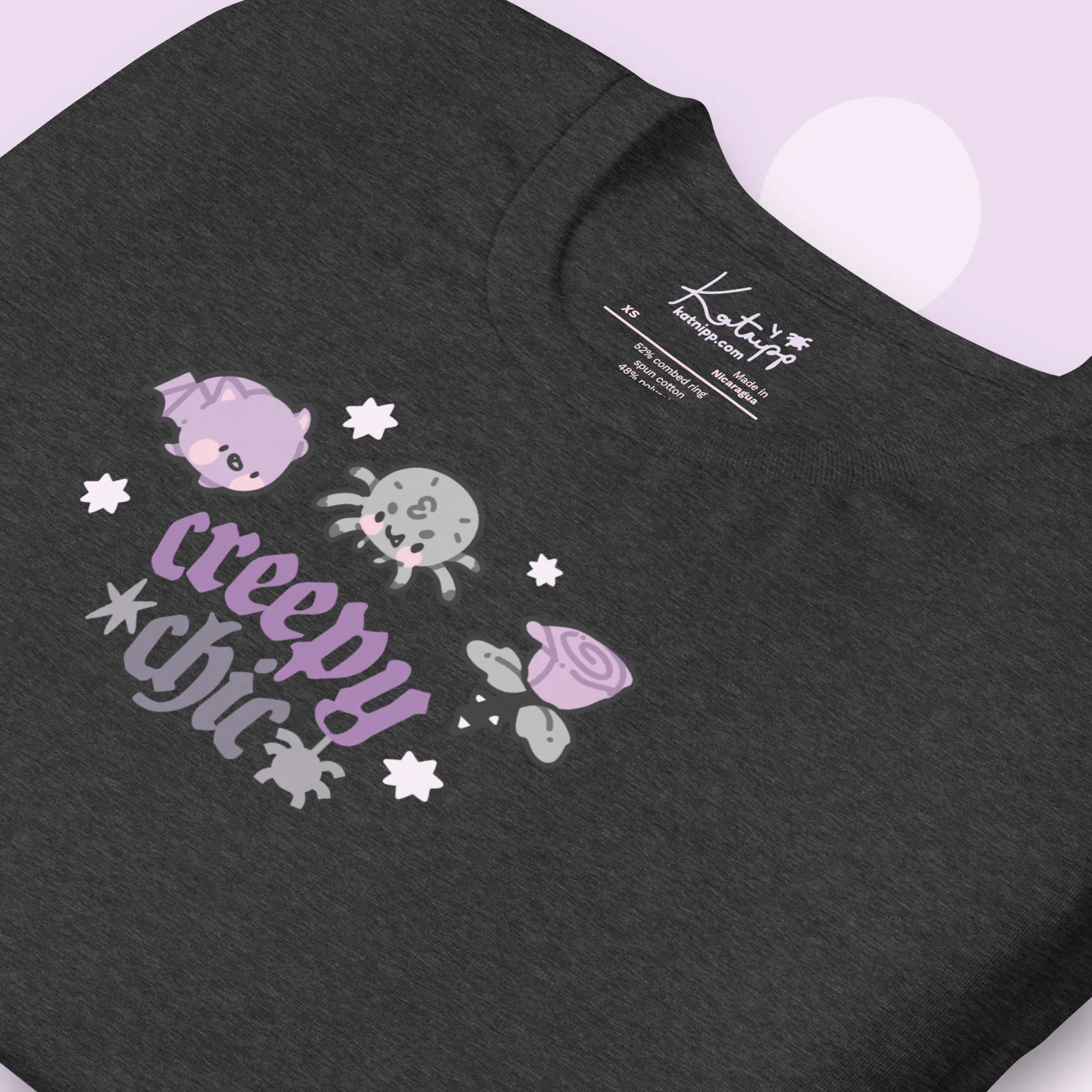 Creepy Chic Gothic Halloween T-Shirt | Kawaii Spooky Aesthetic Tee | Cute Bat & Spider Shirt for Vampies Vault Fans