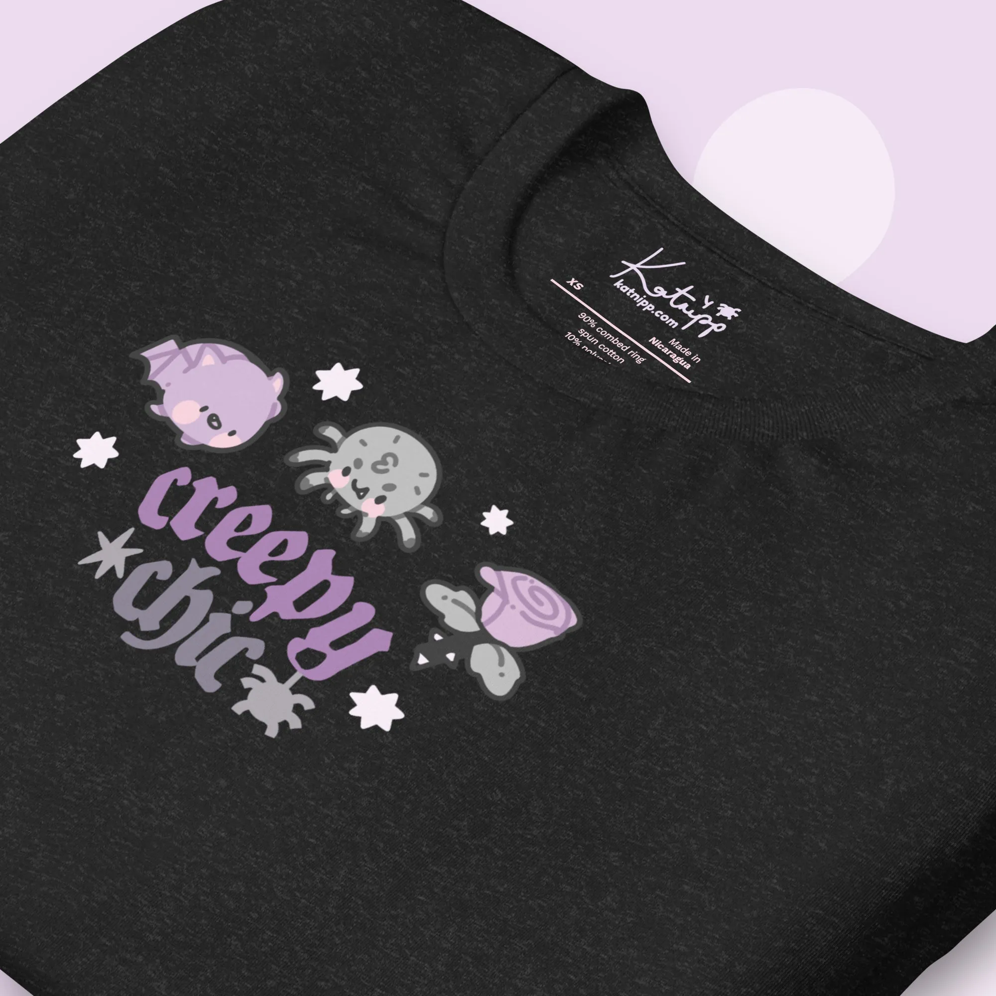 Creepy Chic Gothic Halloween T-Shirt | Kawaii Spooky Aesthetic Tee | Cute Bat & Spider Shirt for Vampies Vault Fans