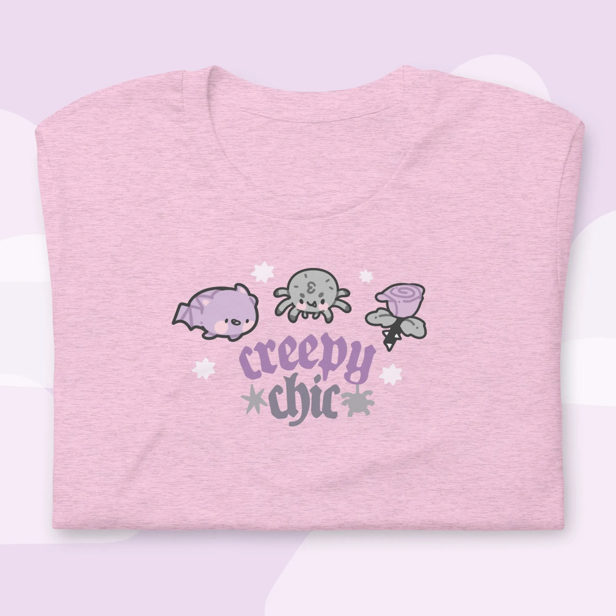 Creepy Chic Gothic Halloween T-Shirt | Kawaii Spooky Aesthetic Tee | Cute Bat & Spider Shirt for Vampies Vault Fans
