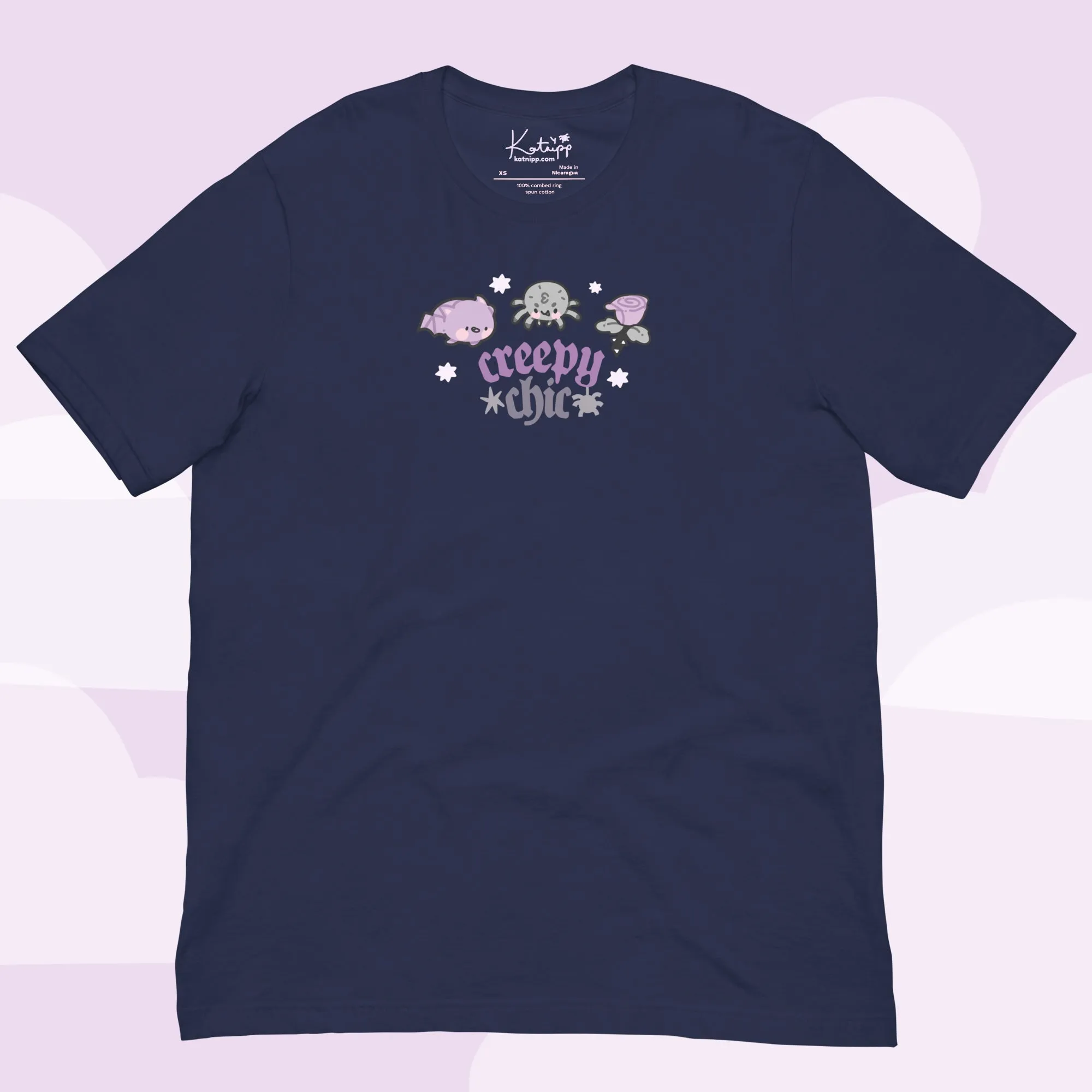 Creepy Chic Gothic Halloween T-Shirt | Kawaii Spooky Aesthetic Tee | Cute Bat & Spider Shirt for Vampies Vault Fans