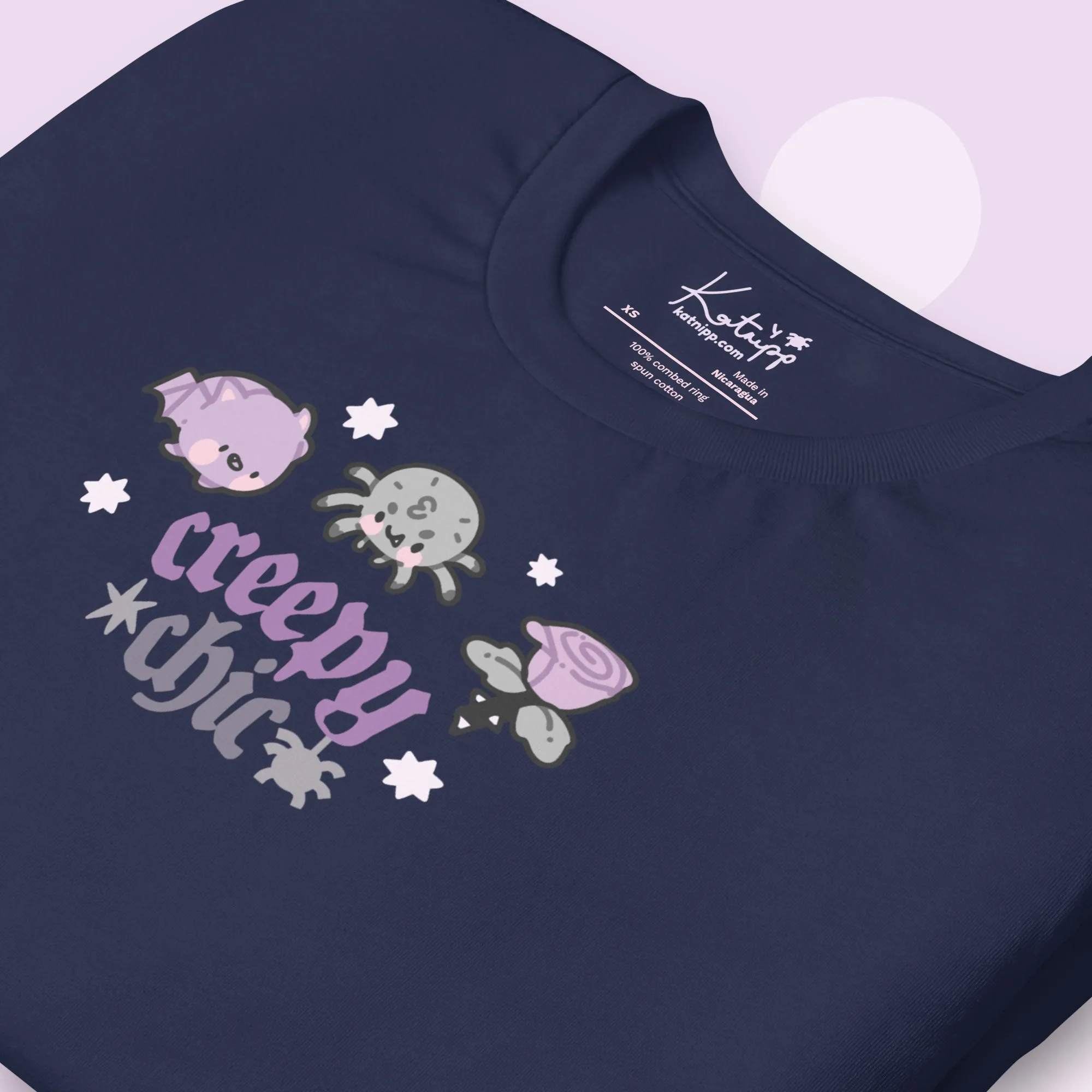 Creepy Chic Gothic Halloween T-Shirt | Kawaii Spooky Aesthetic Tee | Cute Bat & Spider Shirt for Vampies Vault Fans