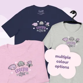 Creepy Chic Gothic Halloween T-Shirt | Kawaii Spooky Aesthetic Tee | Cute Bat & Spider Shirt for Vampies Vault Fans
