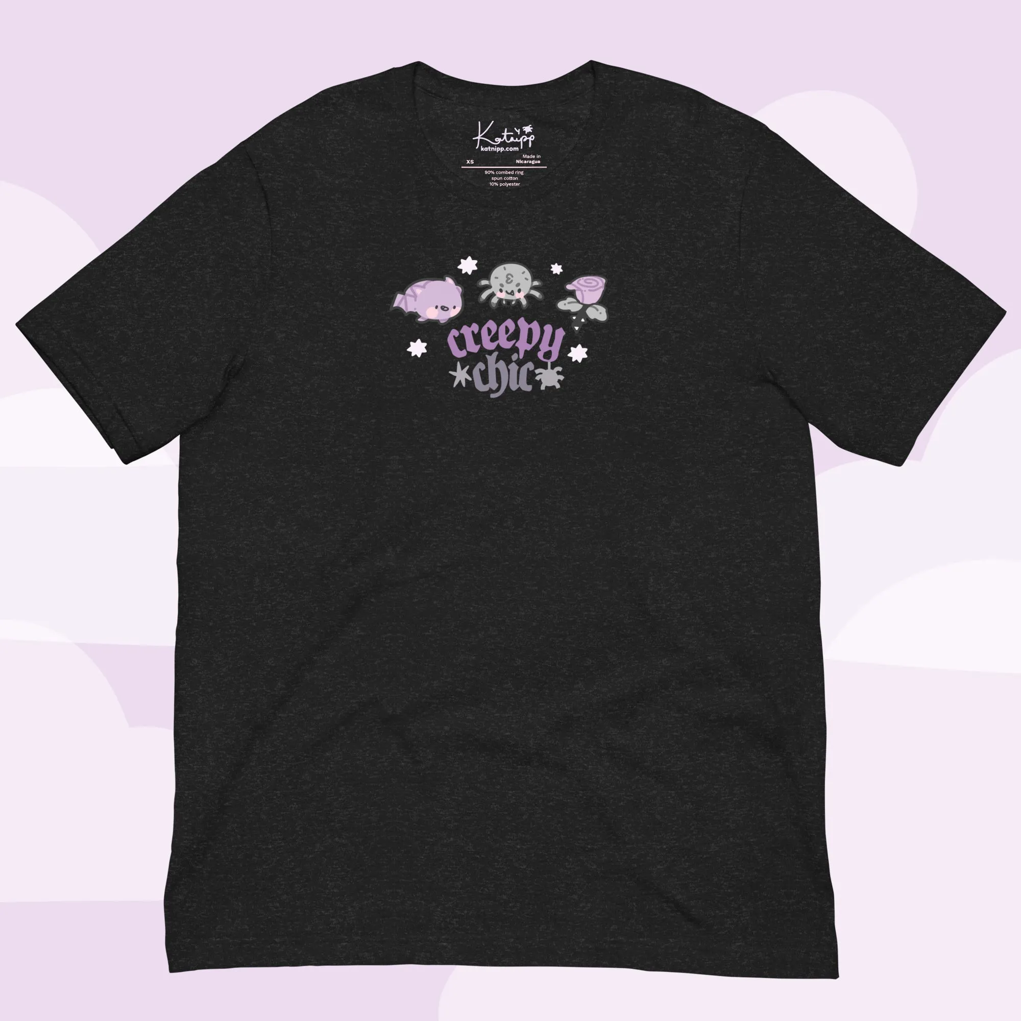 Creepy Chic Gothic Halloween T-Shirt | Kawaii Spooky Aesthetic Tee | Cute Bat & Spider Shirt for Vampies Vault Fans