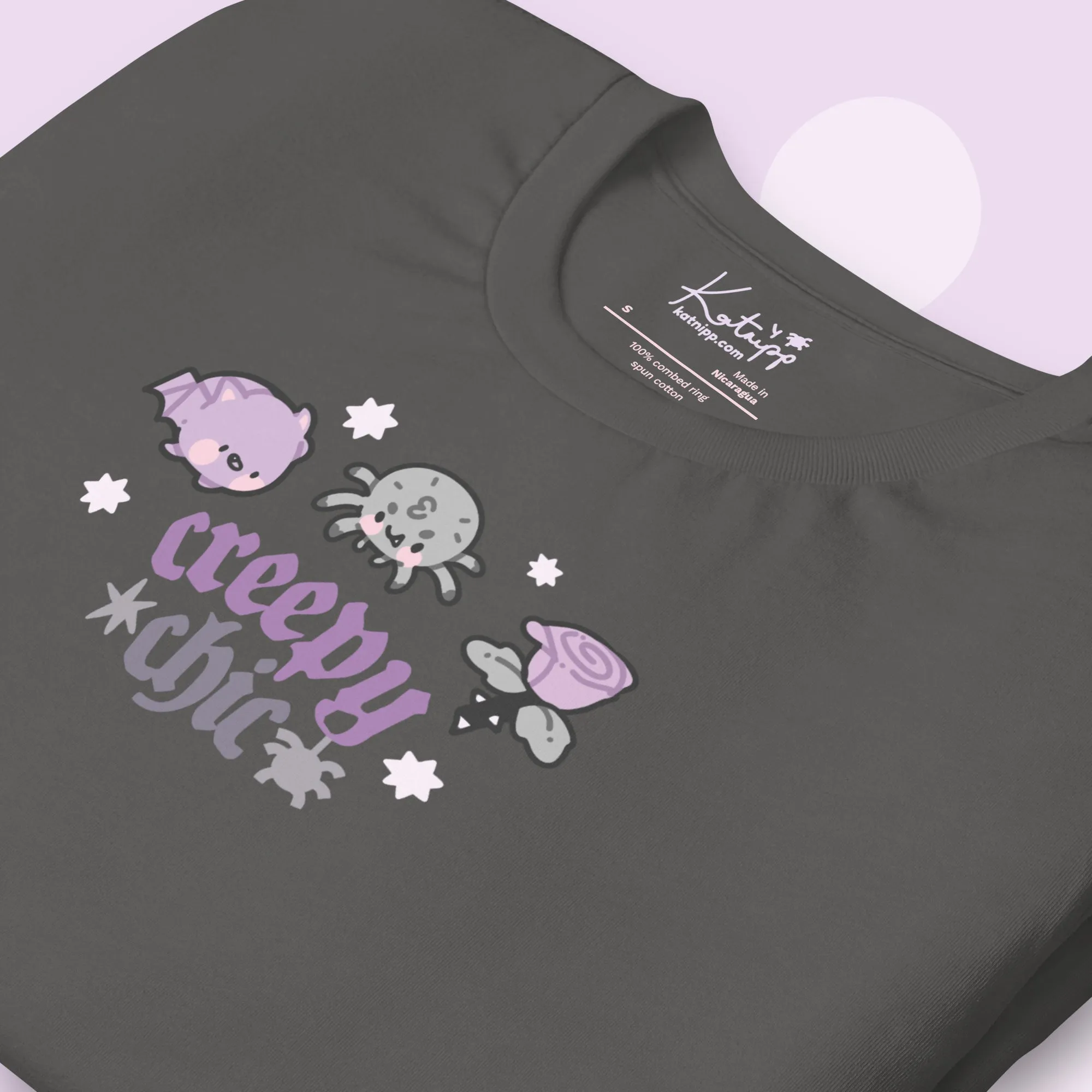 Creepy Chic Gothic Halloween T-Shirt | Kawaii Spooky Aesthetic Tee | Cute Bat & Spider Shirt for Vampies Vault Fans