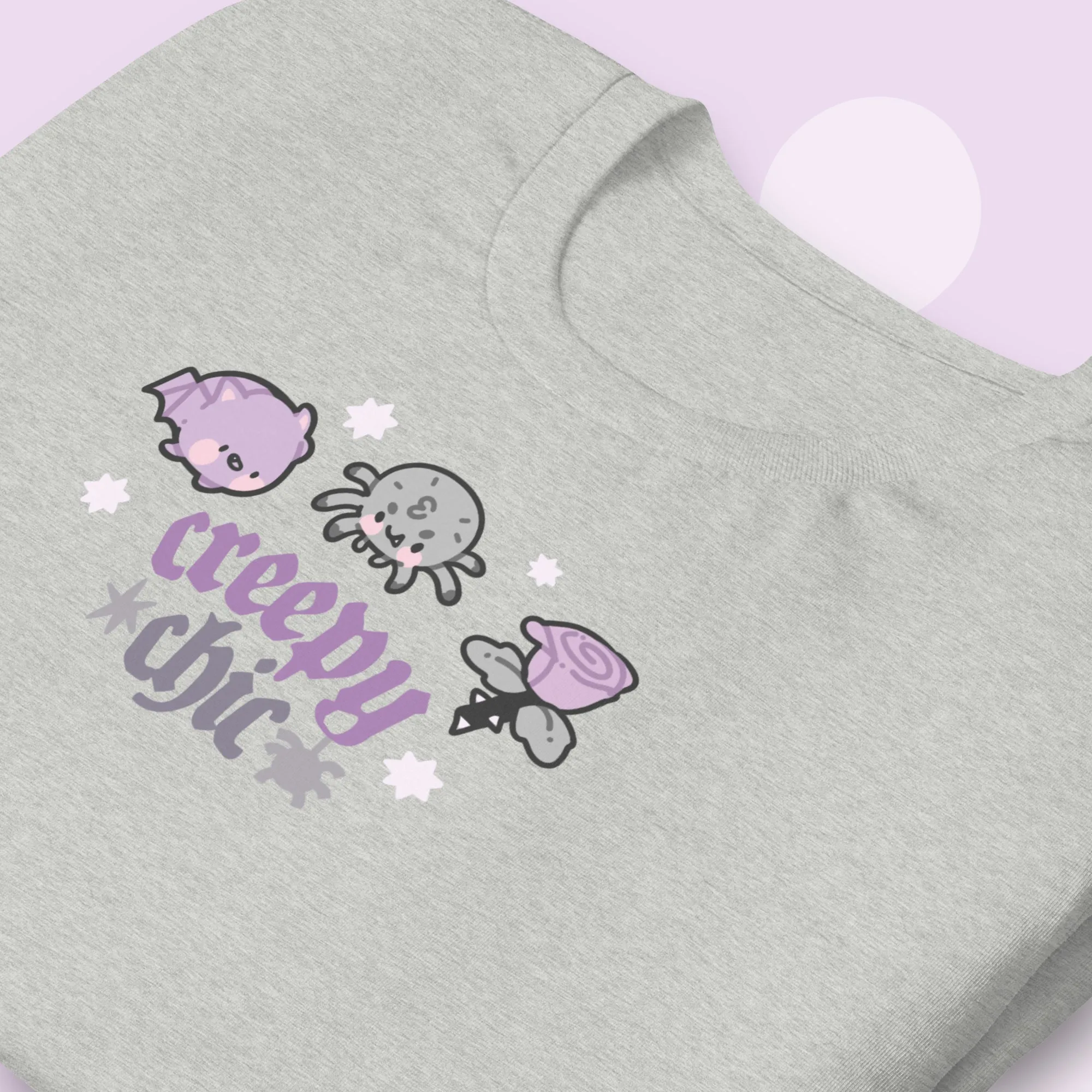 Creepy Chic Gothic Halloween T-Shirt | Kawaii Spooky Aesthetic Tee | Cute Bat & Spider Shirt for Vampies Vault Fans
