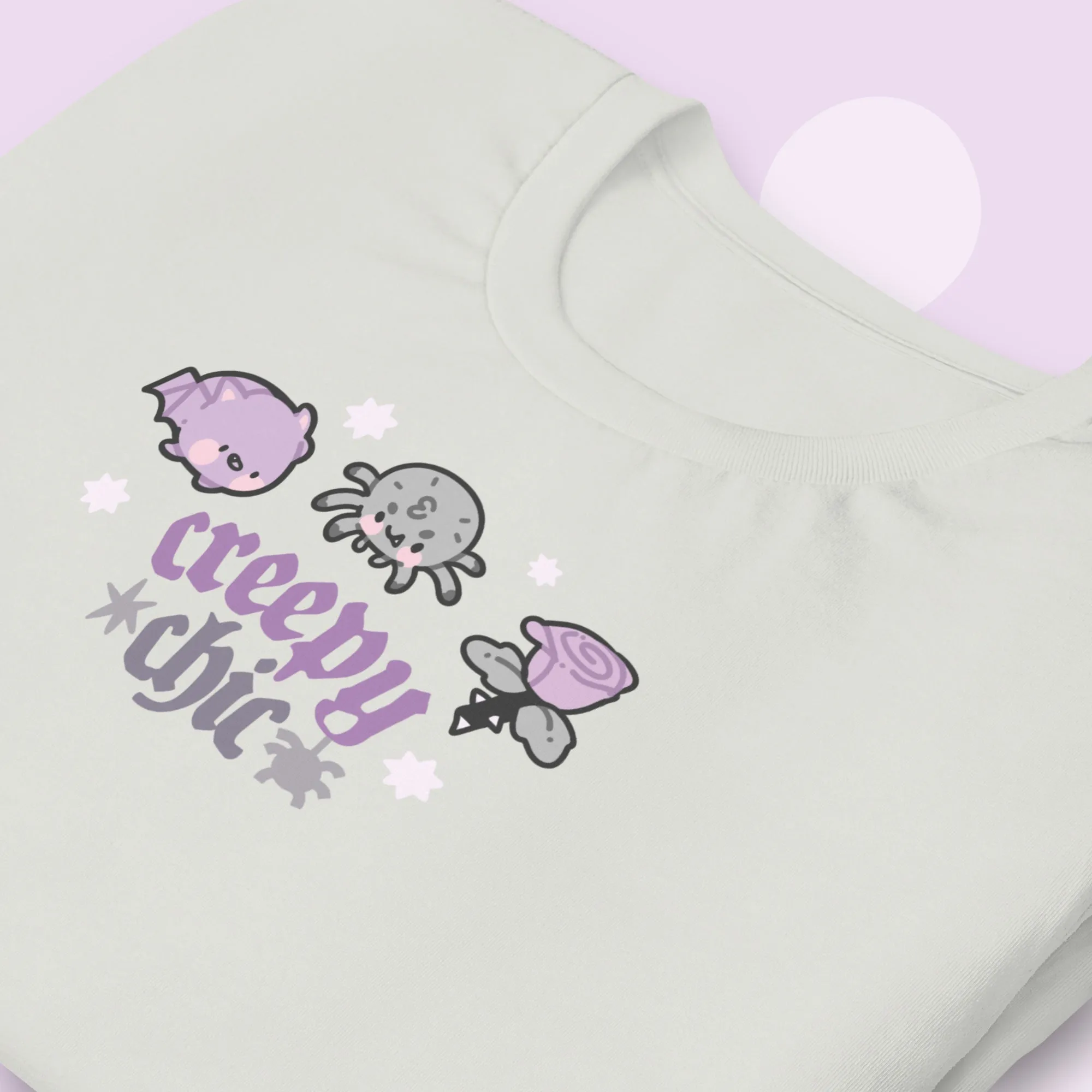 Creepy Chic Gothic Halloween T-Shirt | Kawaii Spooky Aesthetic Tee | Cute Bat & Spider Shirt for Vampies Vault Fans