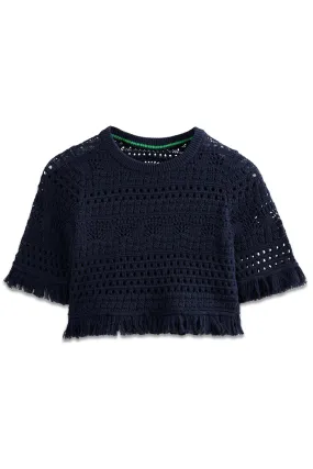 Cropped Fringe Crochet T-Shirt