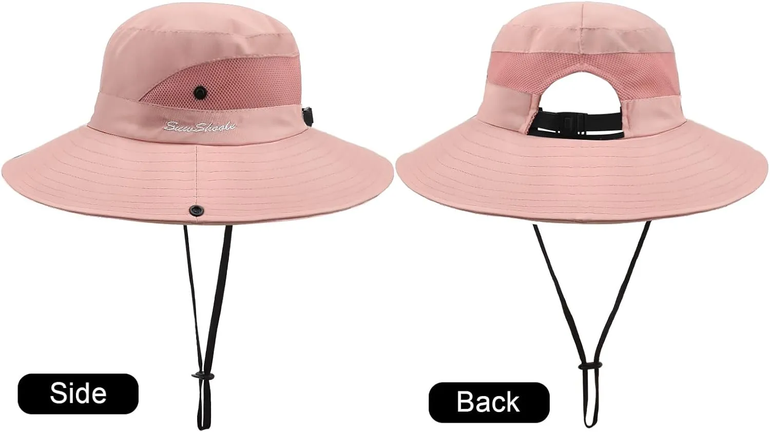 DRESHOW Women Sun Hat Outdoor UV Protection Hat Foldable Mesh Wide Brim Fishing Ponytail Beach Bucket Hats