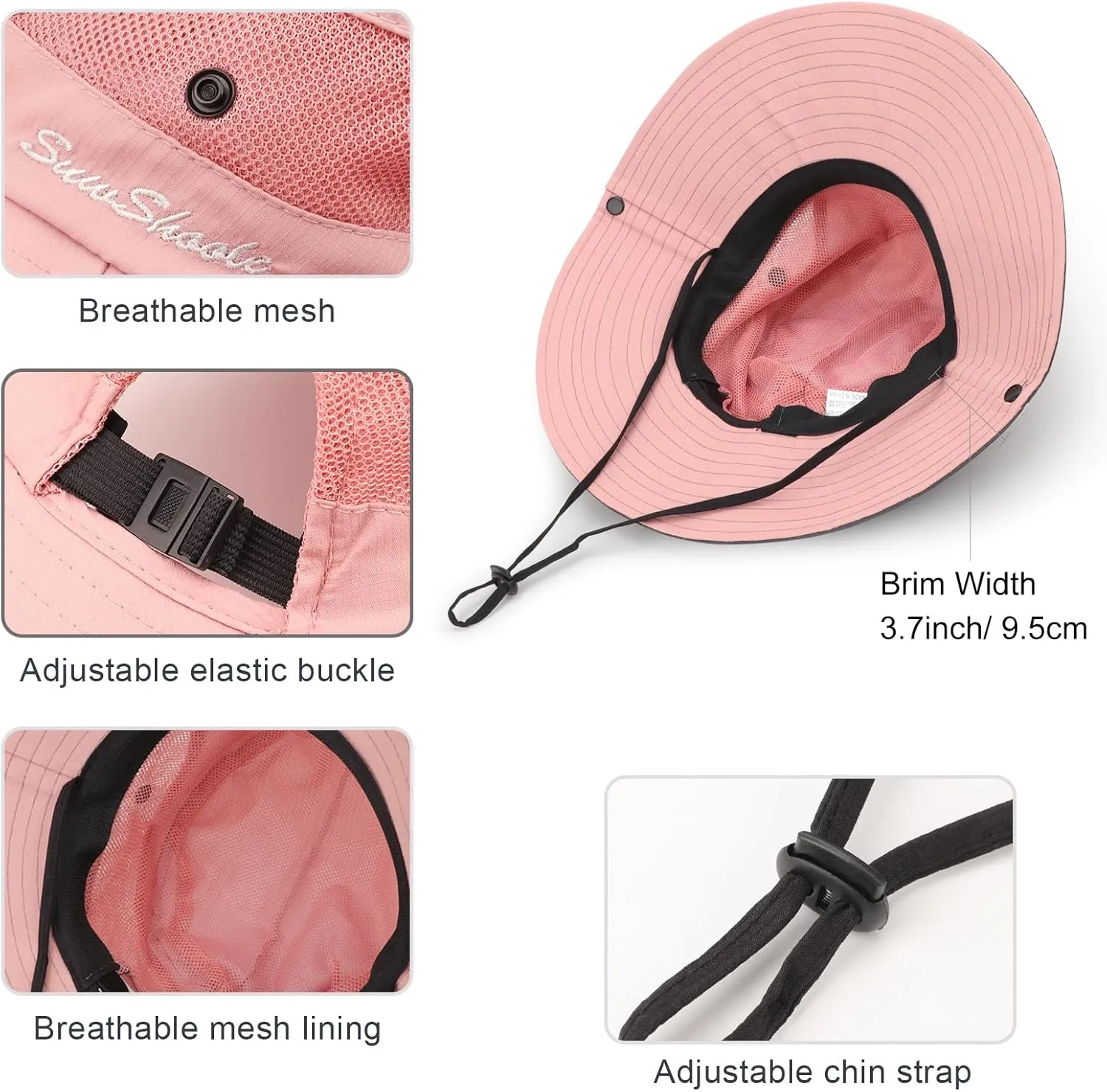 DRESHOW Women Sun Hat Outdoor UV Protection Hat Foldable Mesh Wide Brim Fishing Ponytail Beach Bucket Hats