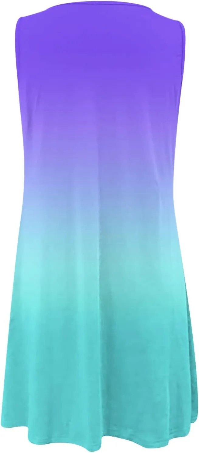 Dresses for Women 2024 Casual Short Sundress Printed Crewneck Sleeveless Tank Dress A Line Sun Dress Summer Dresses
