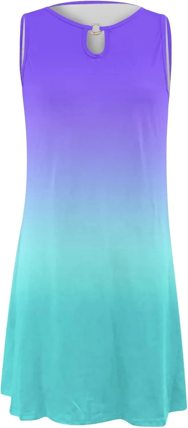 Dresses for Women 2024 Casual Short Sundress Printed Crewneck Sleeveless Tank Dress A Line Sun Dress Summer Dresses