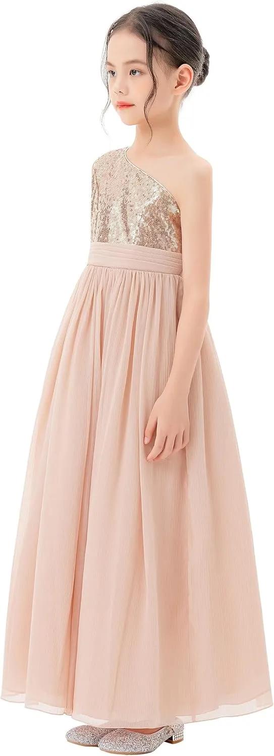 ekidsbridal One Shoulder Sequins Chiffon Flower Girl Dresses for Special Occasions 328