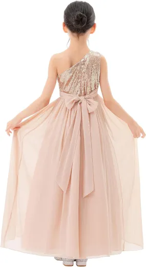 ekidsbridal One Shoulder Sequins Chiffon Flower Girl Dresses for Special Occasions 328